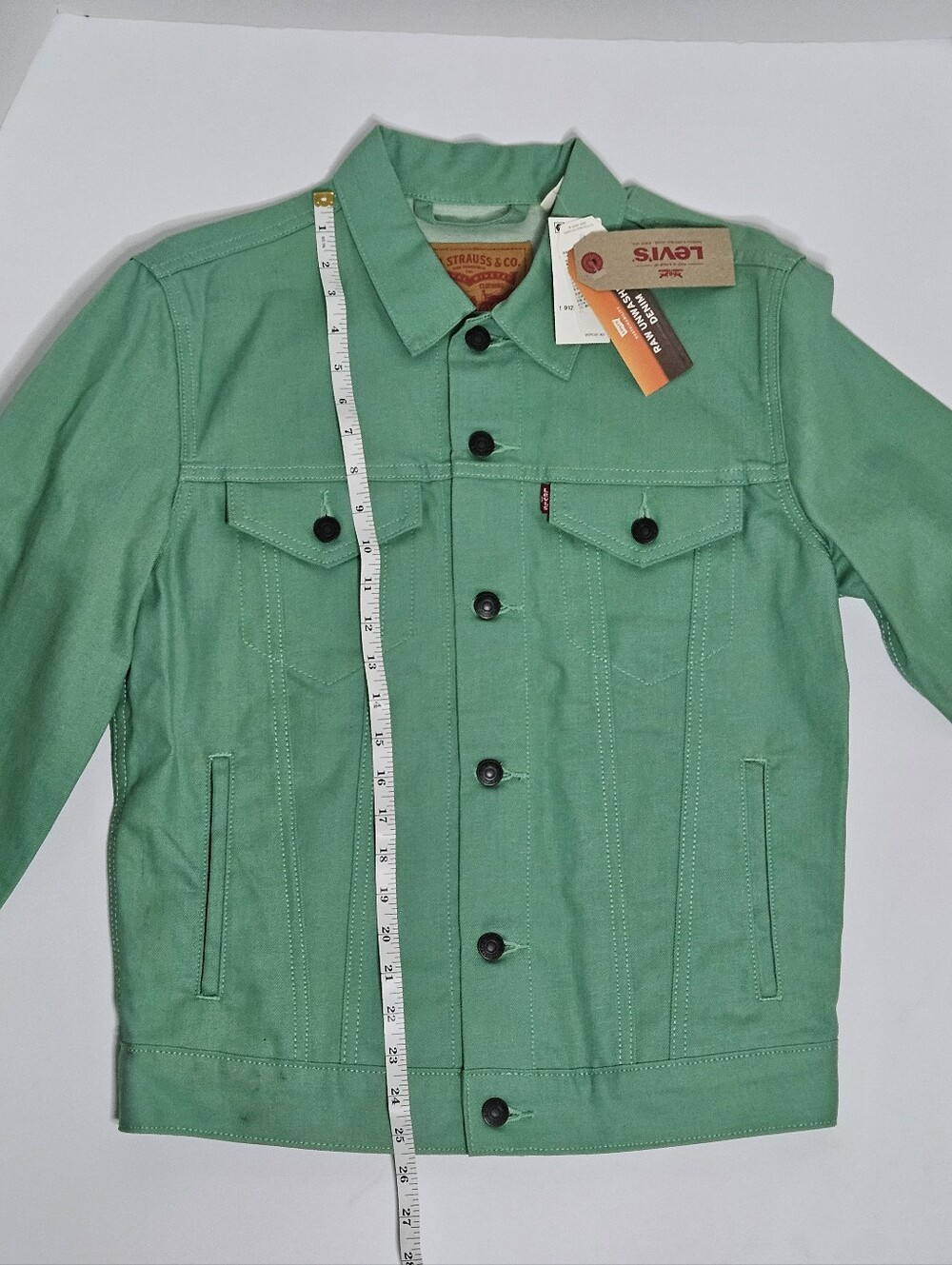 NWT Levi's Raw Unwashed Denim Trucker Jacket - Rare Mint Green Men Size S - Picture 2 of 7